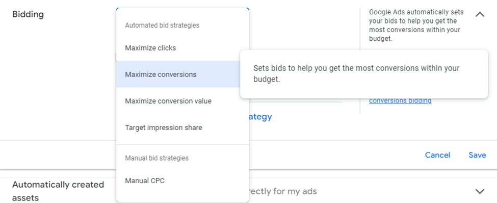 Maximize Conversions bid strategy in Google Ads to optimize conversions and lead generation.