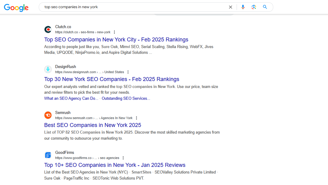 image showing the top rank for clutch listing for Top seo companies in NYC